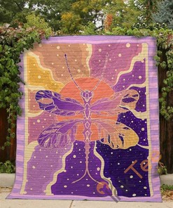 Abstract Purple Dragonfly Quilt Blanket Bedding Set