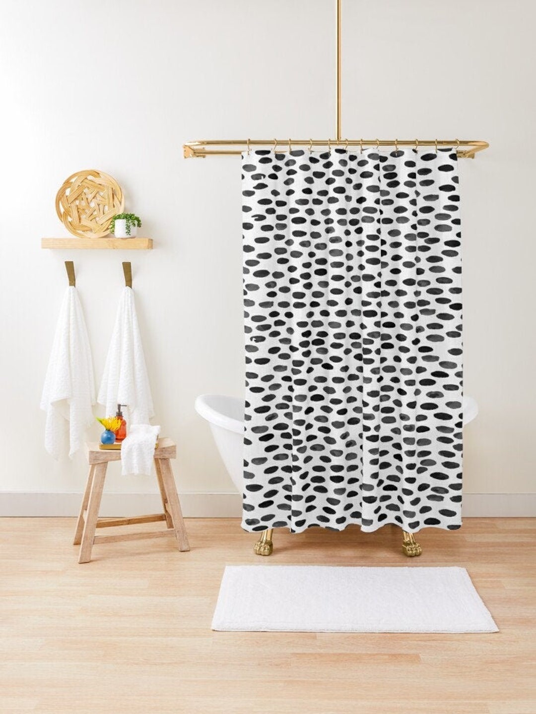 Abstract Shapes Shower Curtain Minimalist Curtain White And Black Abstract Decor Art Deco Eco-Friendly Waterproof