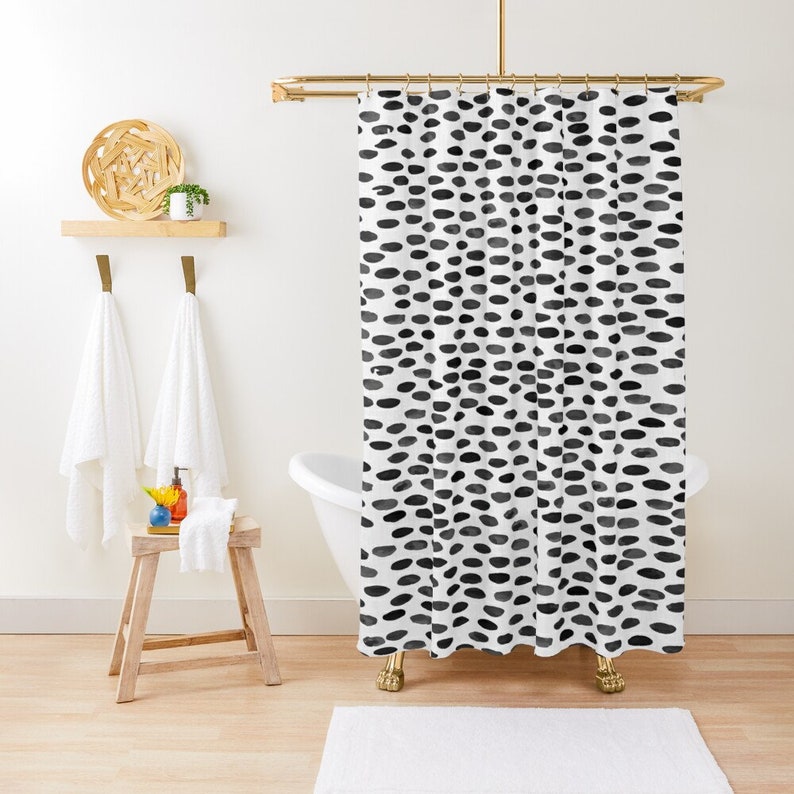 Abstract Shapes Shower Curtain Minimalist Curtain White And Black Abstract Decor Art Deco Eco-Friendly Waterproof - Image 2