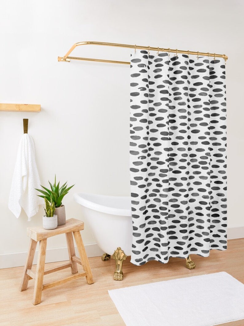 Abstract Shapes Shower Curtain Minimalist Curtain White And Black Abstract Decor Art Deco Eco-Friendly Waterproof - Image 3
