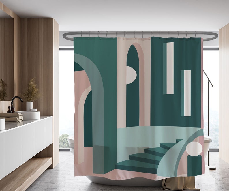 Abstract Shower Curtain, 3D Modern Fabric Shower Curtain, Bathroom Decor, Custom Size Curtain, Quick-Drying - Image 2