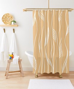 Abstract Shower Curtain, Art Shower Curtain, Minimalist Modern Curtain, Eco-Friendly Material, Waterproof, Orange Decor