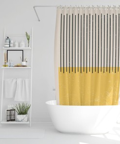 Abstract Shower Curtain Boho Mid-Century Vintage Yellow Lines Shower Curtain Eco-Friendly Waterproof Abstract Decor