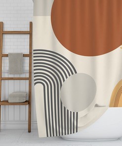 Abstract Shower Curtain, Boho Shower Curtain, Brown Beige Rust Earth Tones Bath Curtain, Modern Mid Century Bohemian Bathroom Decor Gift