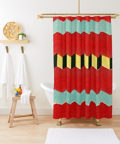 Abstract Shower Curtain Boho Vintage Japanese Woodblock Eco-Friendly Waterproof Abstract Decor Asian Print Recycled Material