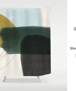 Abstract Shower Curtain, Color Blocks Black Green Beige, Nordic Style Minimalism, Japanese Style Partitian Curtain