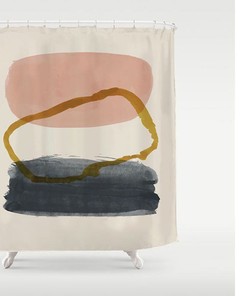 Abstract Shower Curtain, Nordic Style Minimalism, Japanese Zen Style Partitian Curtains, Dusty Pink, Gold, Navy,