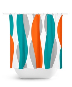 Abstract Shower Curtain, Orange And Teal Shower Curtain, Abstract Ribbon Orange Bathroom Decor, Abstract Wave Shower Curtain