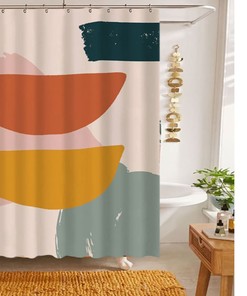 Abstract Shower Curtains, Pink Shower Curtain Orange Blue, Waterproof Curtains, Hanging Curtain Geometric Pattern