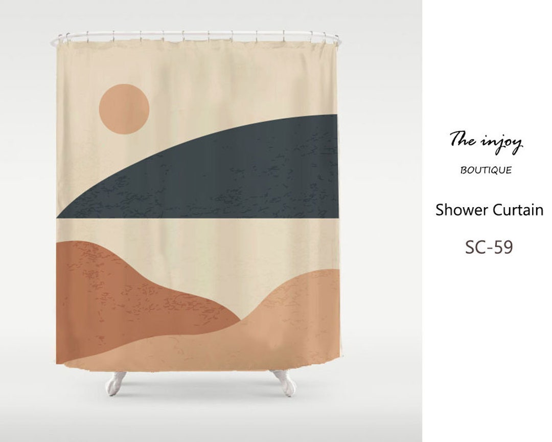 Abstract Sun And Mountain Landscape Shower Curtain, Waterproof Extra Heavy Quality Curtains With Grommets And Hooks