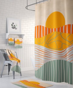 Abstract Sunset Shower Curtain, Optional Bath Mat And Towels