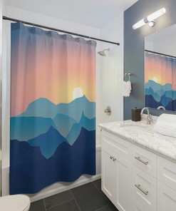 Abstract Sunset and Mountains Shower Curtain, Boho Shower Curtain, Mid Century Modern Shower Curtain, Nature Lover, Abstract Shower Curtain