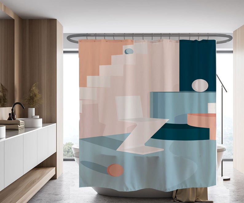 Abstract Waterproof Shower Curtain, , Waterproof Washable Shower Curtain Modern Style Home Decor - Image 2