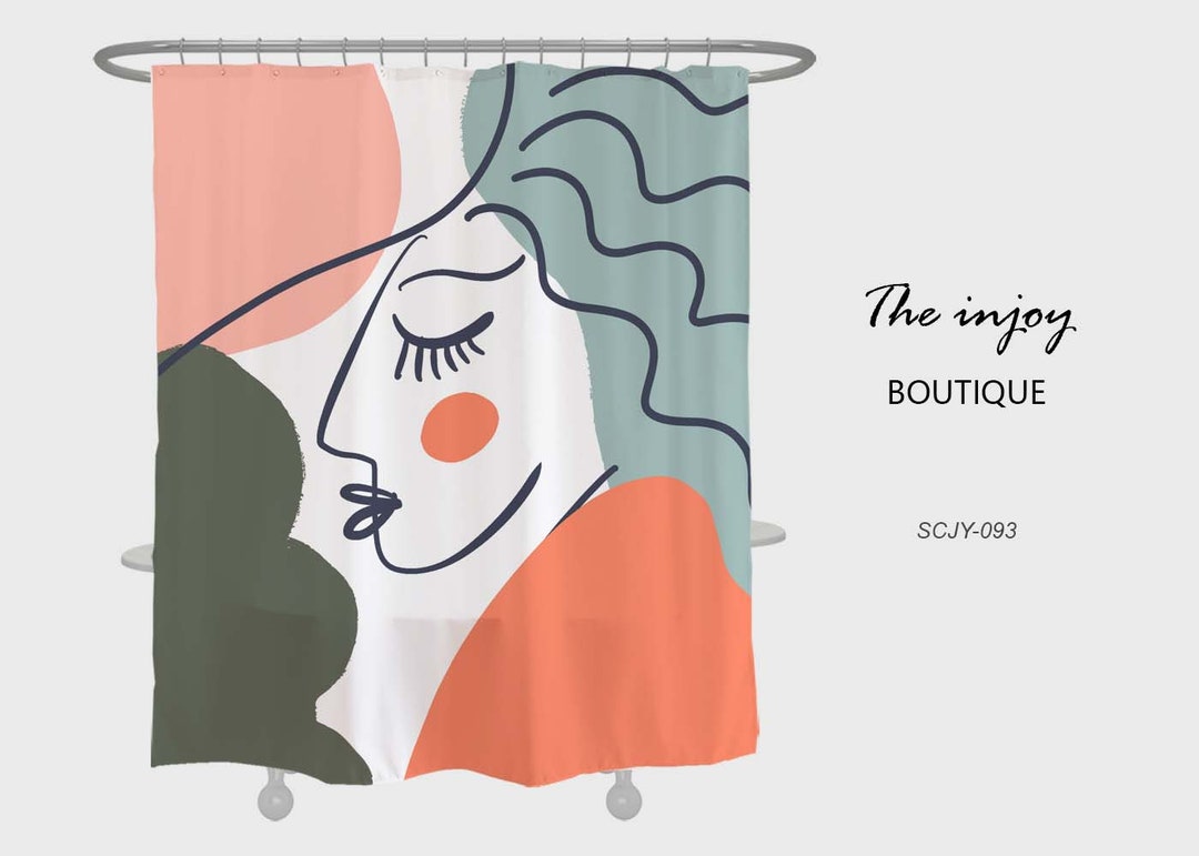 Abstract Women Face Shower Curtain, Arts Painting Heavy Duty Polyester Fabric Shower Curtains, Waterproof Modern Home Bath Decor