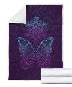 Abstracted Mandala Butterfly Sherpa Fleece Blanket Gifts for Family, for Couple