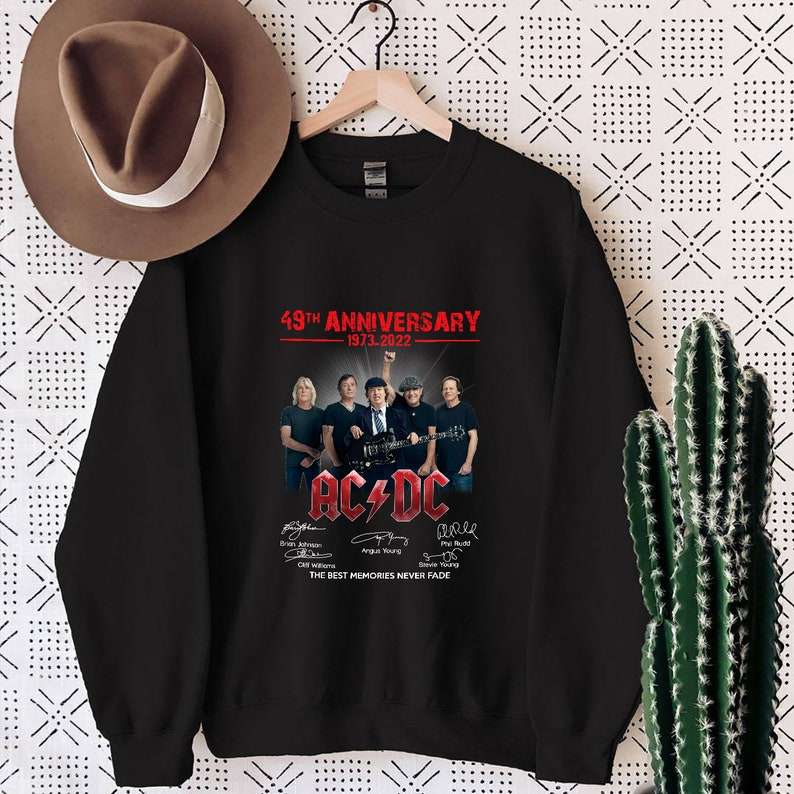 Acdc 49Th Anniversary Member Signatures T-Shirt - Bluefink