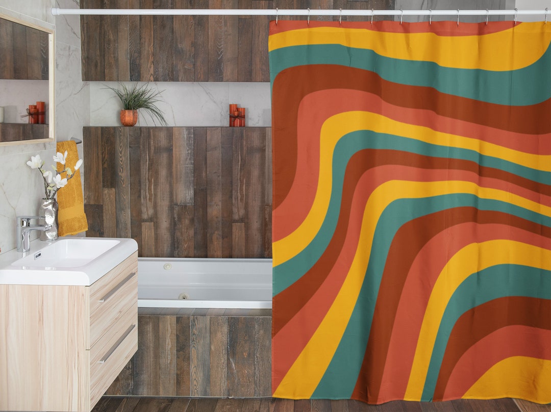 Add A Groovy Touch To Your Bathroom With Our 60's 70's Hippie Retro Shower Curtain Accessory