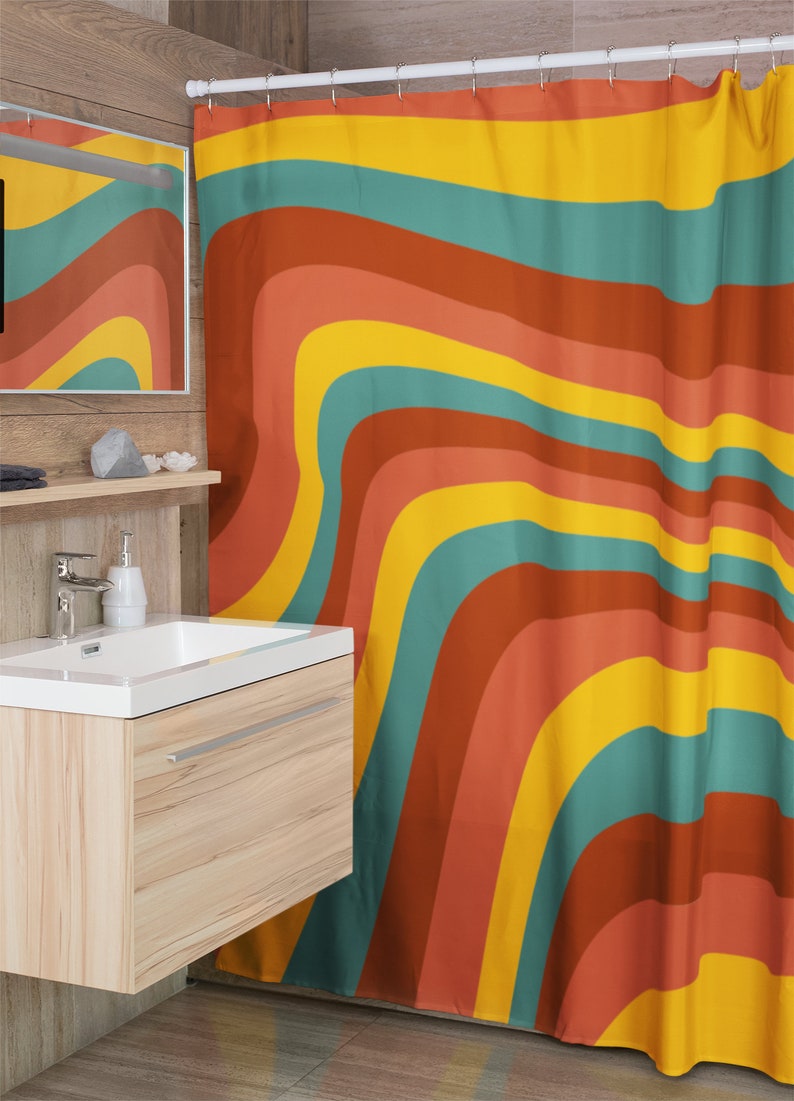 Add A Groovy Touch To Your Bathroom With Our 60's 70's Hippie Retro Shower Curtain Accessory - Image 2
