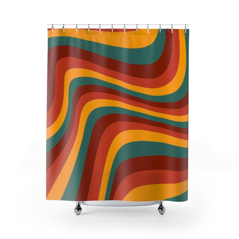 Add A Groovy Touch To Your Bathroom With Our 60's 70's Hippie Retro Shower Curtain Accessory - Image 3