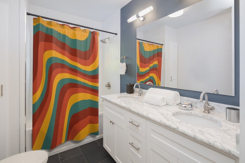Add A Groovy Touch To Your Bathroom With Our 60's 70's Hippie Retro Shower Curtain Accessory - Image 4