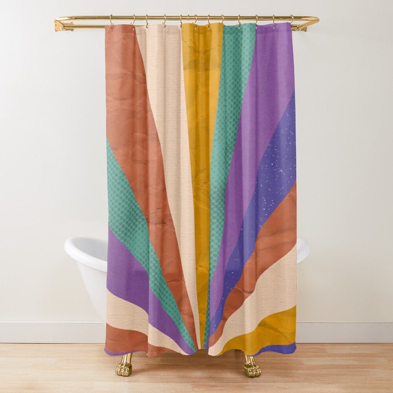 Add A Pop Of Color And Trendiness To Your Bathroom With Our Boho Abstract Shower Curtain - Image 2