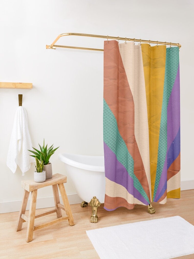 Add A Pop Of Color And Trendiness To Your Bathroom With Our Boho Abstract Shower Curtain - Image 3