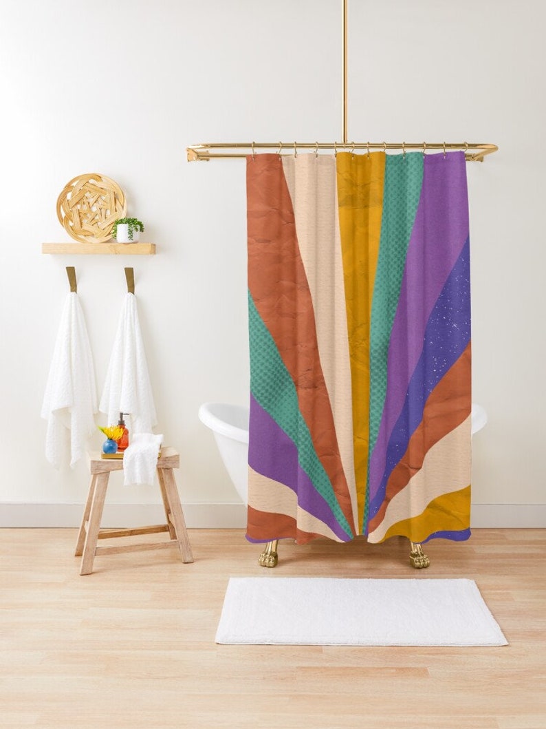 Add A Pop Of Color And Trendiness To Your Bathroom With Our Boho Abstract Shower Curtain - Image 4