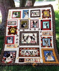 Adorable Boston Terrier Themed Quilt Blanket Bedding Set with Personalization Option