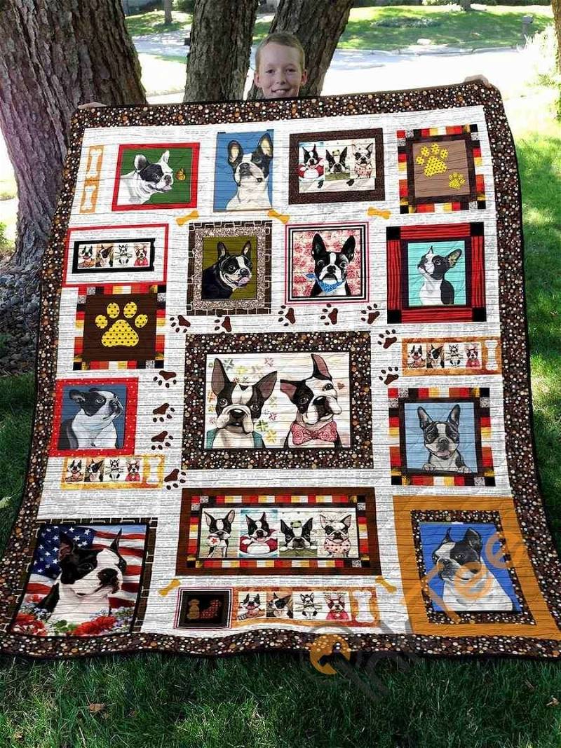 Adorable Boston Terrier Themed Quilt Blanket Bedding Set with Personalization Option