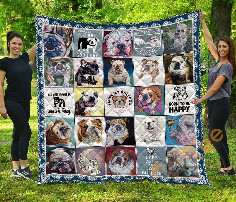 Adorable Bulldog Pet Quilt Blanket Bedding Set with 2 Pillowcases