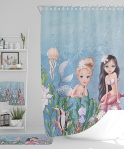 Adorable Mermaid Shower Curtain Optional Bath