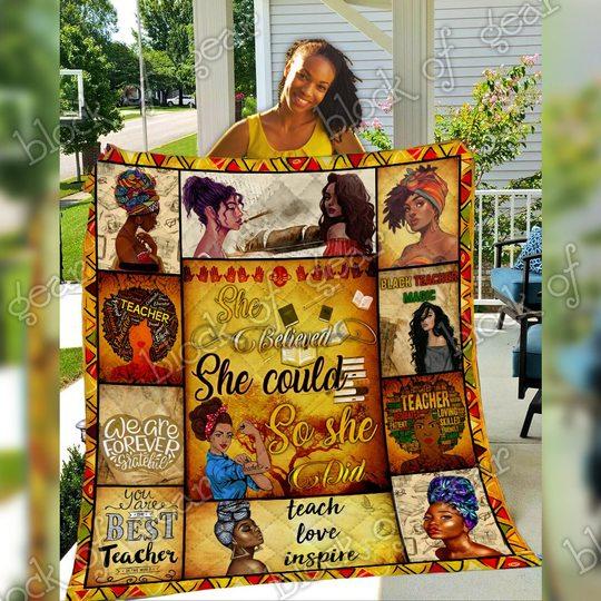 African American Teacher Quilt Blanket Bedding Set