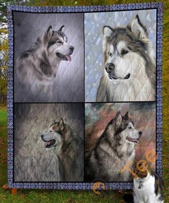 Alaskan Malamute Dog Quilt Blanket Bedding Set With Pilliwcases Option