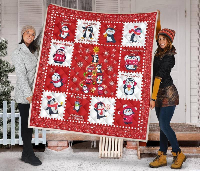 All I Want For Christmas Is Penguin Xmas Gift Idea Quilt