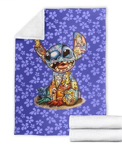 Aloha Stitch Sherpa Fleece Blanket Gifts for Family, for Couple