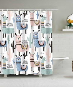 Alpaca Shower Curtain, Colorful Llama Cute Animal Pattern Fabric Bathroom Curtain, Home Bathroom Decor