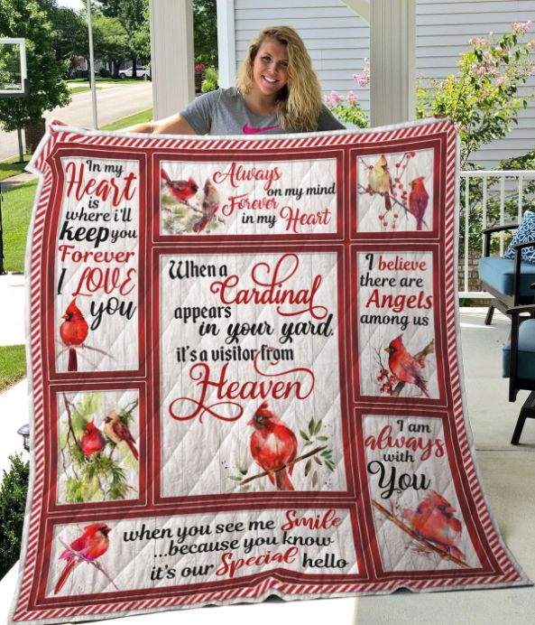 Always On My Mind Fore In My Heart Cardinal Quilt Blanket Bedding Set