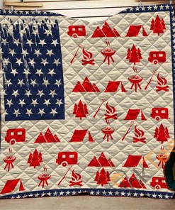 American Flag Camping Quilt Blanket Bedding Set