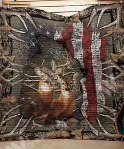 American Flag Hunting Deer Hunting Lo Quilt Blanket Bedding Set