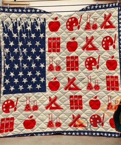 American Flag Teacher Quilt Blanket Bedding Set