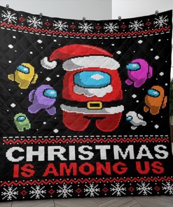 Among Us Fan Gift, Among Us Santa Claus Fan Gift, Christmas Is Among Us Quilt Blanket Bedding Set