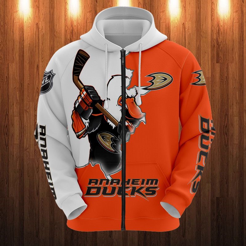 Anaheim Ducks Hoodie 3D Cartoon Graphic Zip Hoodie for Fan - Image 3