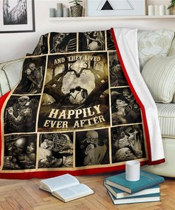 And They Lived Happily Ever After Skull Sherpa Fleece Blanket Gifts for Family, for Couple