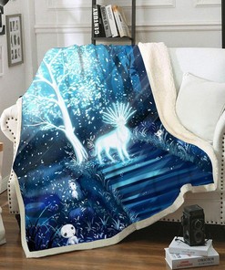 Anime Ghibli Princess Mononoke Fairy Forest Fleece Blanket