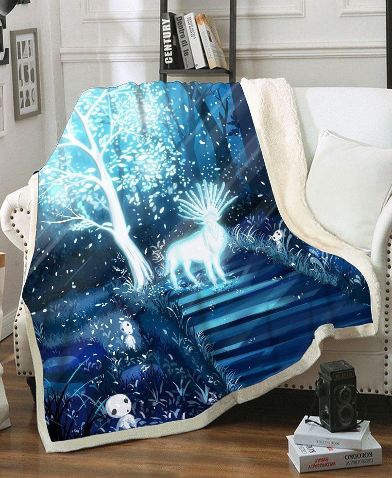 Anime Ghibli Princess Mononoke Fairy Forest Fleece Blanket