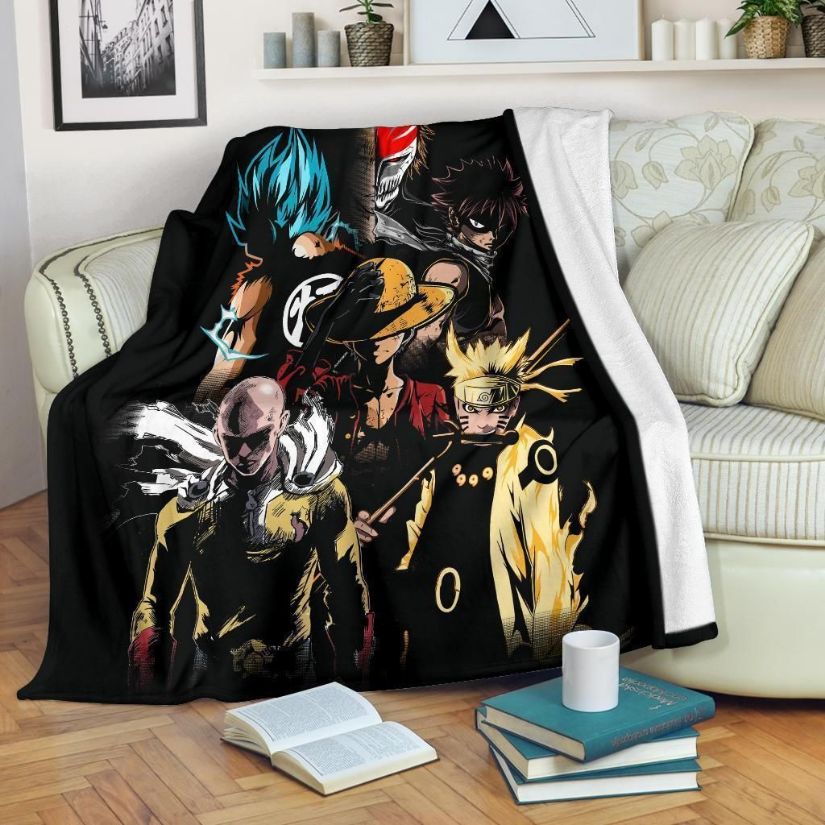 Anime Main Characters Fleece Blanket Gift For Fan, Premium Comfy Sofa Throw Blanket Gift
