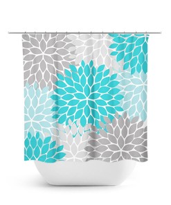 Aqua Bathroom Decor, Aqua And Gray Floral Shower Curtain, Flower Shower Decor, Turquoise Bathroom Curtain, Aqua Shower Curtain