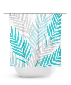 Aqua Bathroom, Palm Tree Shower Curtain, Tropical Bathroom, Guest Bathroom, Botanical Bathroom Decor, Aqua Gray Shower Curtain