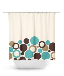 Aqua Brown And Beige Shower Curtain, Geometric Bath Curtain, Brown Bathroom, Fabric Shower Curtain, Aqua Polka Dot Curtain