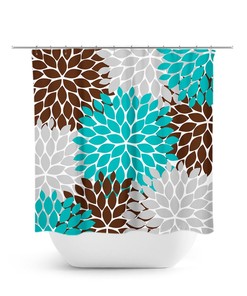 Aqua Brown And Gray Shower Curtain, Floral Shower Curtain, Shower Curtain Art, Aqua Bathroom Decor, Shabby Chic Shower Curtain